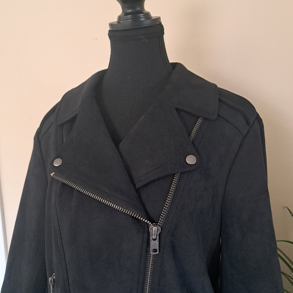 Philosophy Republic Clothing Black Moto Jacket Ladies Size Large Knit Faux Suede - Picture 2 of 12
